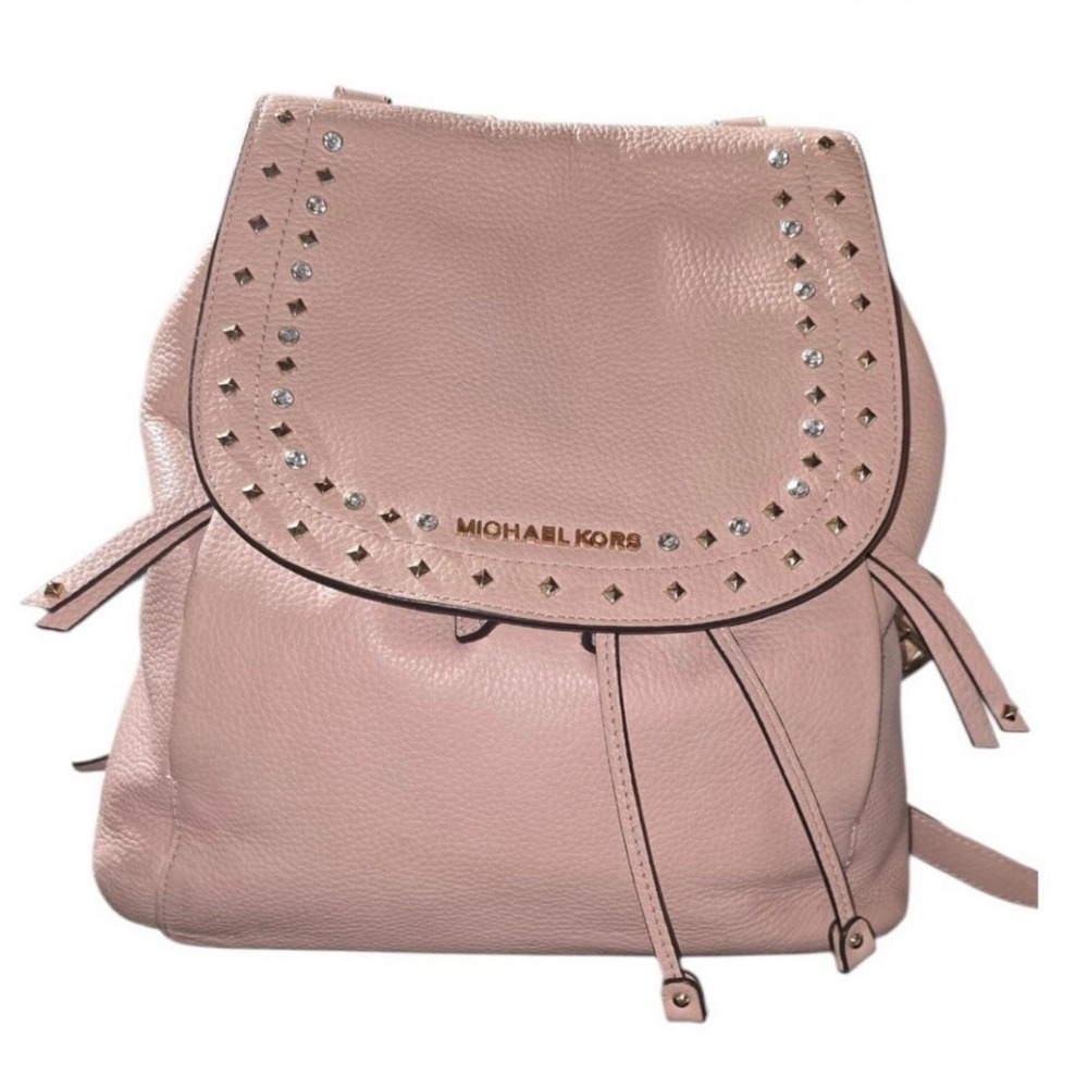 Michael Kors Viv Pink Pebbled Leather Studded Crystal Small Backpack Bag